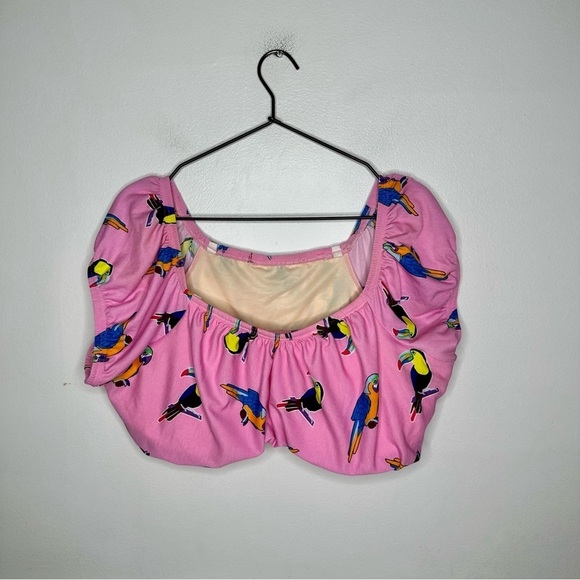 Eloquii Off The Shoulder Bubble Toucan Bird Pink Bikini Top Womens 22 - Picture 1 of 6